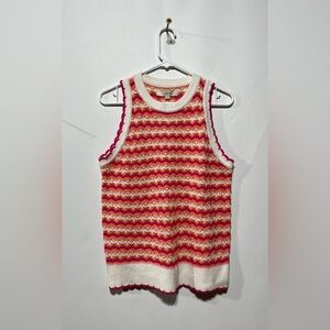 LOFT Scallop Sweater Tank Top Pink, Orange‎ And White Chevron Size Large NWT